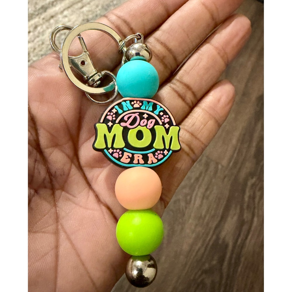 In My Dog Mom Era Silicone Beaded Keychain Pastel Colorful Bag Charm Accessory